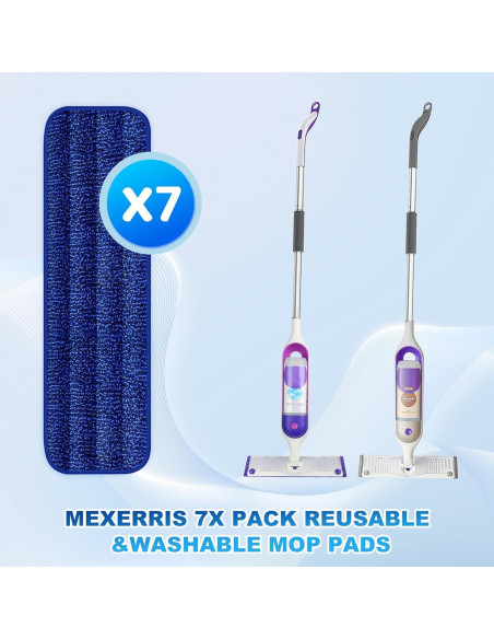 7 Almohadillas de Microfibra Reutilizables MEXERRIS para Mopas 33-38 cm
