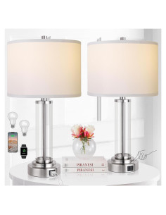 Juego de 2 Lámparas de Mesa QiMH con Control Táctil y USB