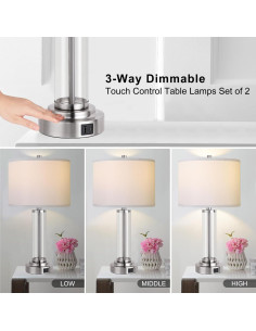 Juego de 2 Lámparas de Mesa QiMH con Control Táctil y USB 2
