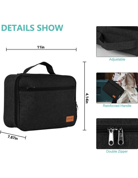 Bolsa de Almuerzo Aislada Kissleaf Negra 2.99L Impermeable Bolsa de Almuerzo Aislada Kissleaf Negra 2.99L Impermeable