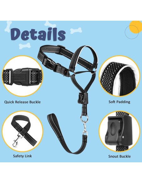 Collar de Cabeza Barkless M Negro para Perros Grandes y Medianos