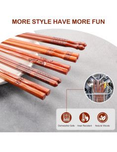 Palillos Reutilizables KAHACIYO 22.5 cm Madera Natural 5 Pares 2