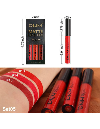 Conjunto de 3 Lápices Labiales Líquidos Mate Rojo Amy's Diary