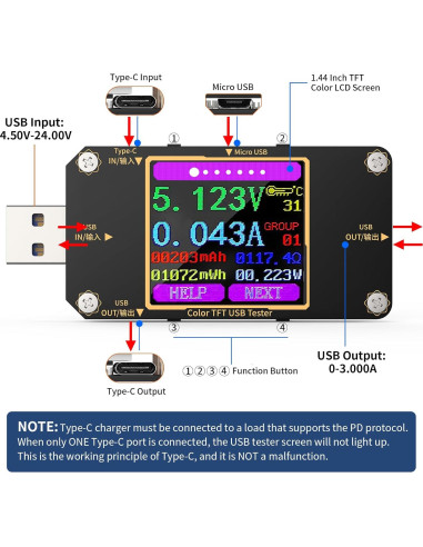 Medidor USB Tester YOJOCK A3 Multímetro Digital 2-en-1