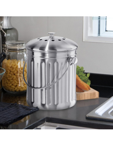 Bin de Compostaje OGGI 3.8L Acero Inoxidable con Filtro