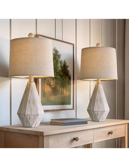 Lámpara de Mesa PoKat 51.4 cm Juego de 2 Vintage Blanca