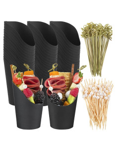 Copa de Charcutería Ocmoiy Negra Desechable 414ml - 50 Tazas + 200 Palitos