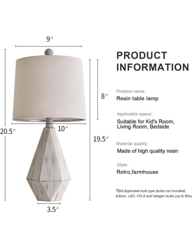 Lámpara de Mesa PoKat 51.4 cm Juego de 2 Vintage Blanca