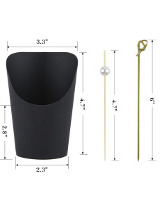 Copa de Charcutería Ocmoiy Negra Desechable 414ml - 50 Tazas + 200 Palitos 2