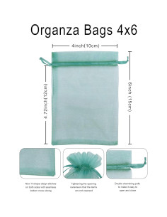 100 Bolsas de Organza Teal 10x15 cm con Cierre de Cuerda 2