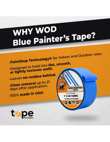 Cinta de Pintor Azul WOD 2.54 cm x 54.86 m - Enmascarar Paredes