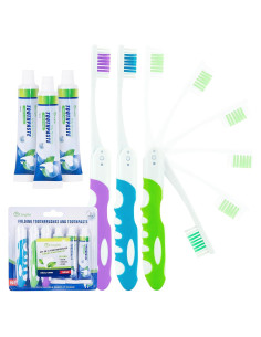 Kit de Cepillos de Dientes Plegables Lingito - 3 Paquetes con Pasta