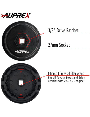 Llave de Filtro de Aceite AUPREX 64mm 14 Aletas para Toyota