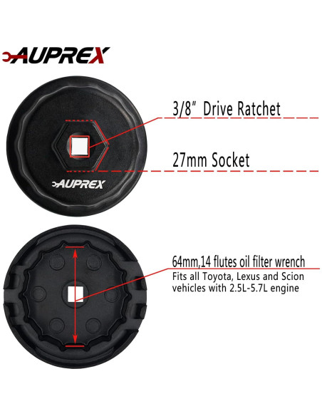 Llave de Filtro de Aceite AUPREX 64mm 14 Aletas para Toyota