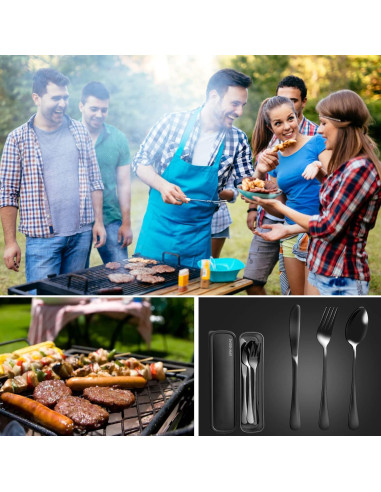 Juego de Cubiertos Portátiles SAOSHYPEI 4 Piezas Acero Inoxidable
