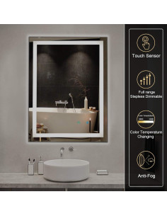 Espejo LED Antivaho HOMHUM 81x61 cm Regulable Táctil 2