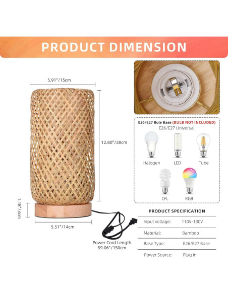 Lámpara de Mesa Boho Arturesthome de Bambú 30 cm Vintage