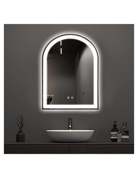 Espejo de Baño LED Arqueado TheiaMo 50x76 cm Negro