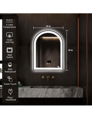 Espejo de Baño LED Arqueado TheiaMo 50x76 cm Negro