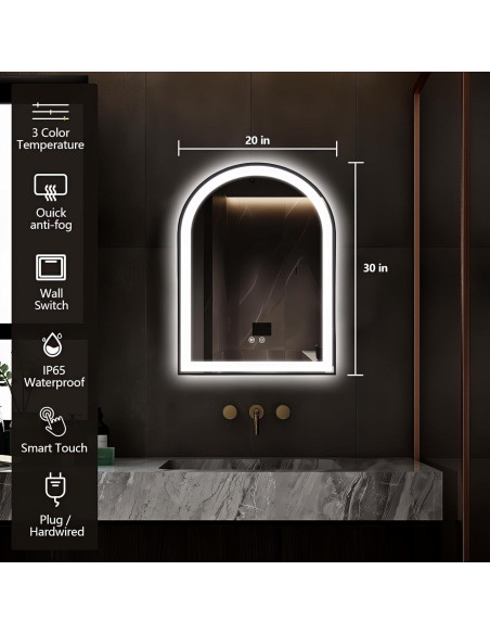 Espejo de Baño LED Arqueado TheiaMo 50x76 cm Negro