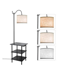 Lámpara de Pie EOEYYOYB con Estantes y Carga USB, Negra