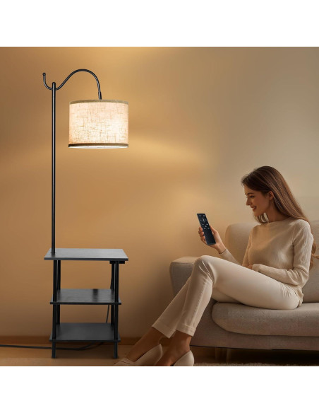 Lámpara de Pie EOEYYOYB con Estantes y Carga USB, Negra