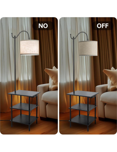 Lámpara de Pie EOEYYOYB con Estantes y Carga USB, Negra