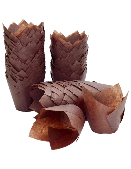 200 Forros de Cupcake Tulipán Taoxi Papel Antigrasa Marrón