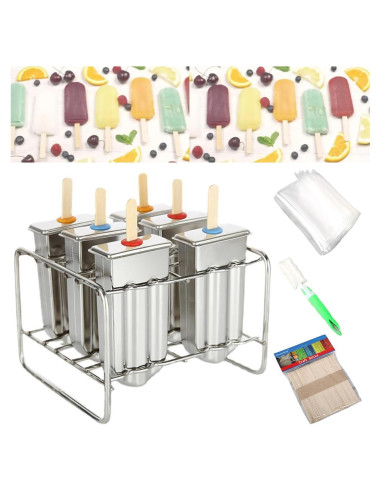 Juego de 6 Moldes de Acero Inoxidable para Paletas Povenk