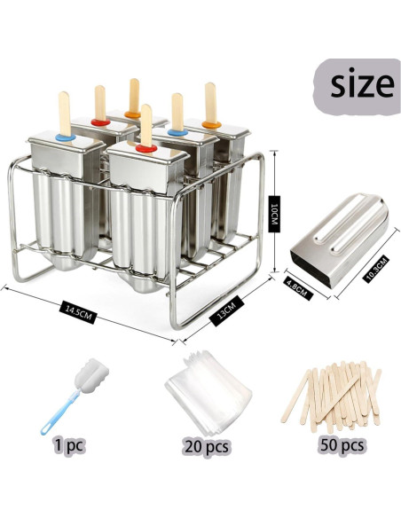 Juego de 6 Moldes de Acero Inoxidable para Paletas Povenk