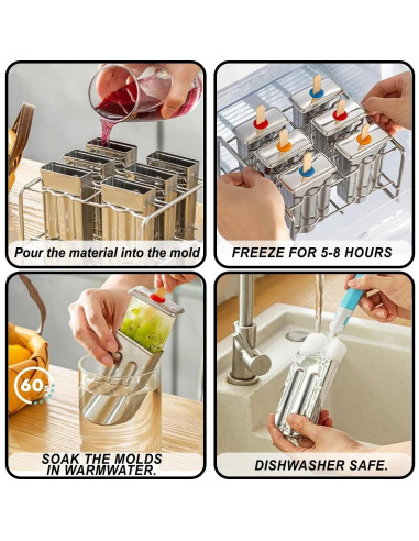 Juego de 6 Moldes de Acero Inoxidable para Paletas Povenk
