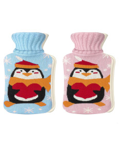 Botella de Agua Caliente DEFUNX 1L Pack 2 Pingüino Azul y Rosa