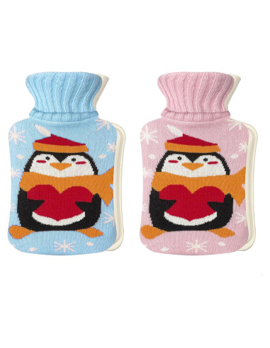 Botella de Agua Caliente DEFUNX 1L Pack 2 Pingüino Azul y Rosa