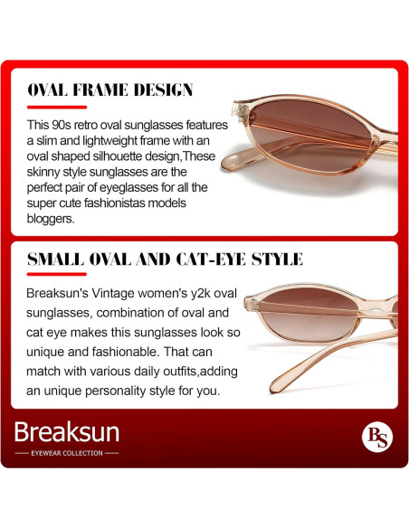 Gafas de sol ovaladas Breaksun B73 UV400 para mujeres Gafas de sol ovaladas Breaksun B73 UV400 para mujeres