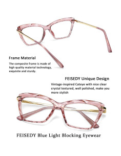 Gafas de Ojo de Gato FEISEDY Cristal Rosa con Bloqueo Luz Azul 2