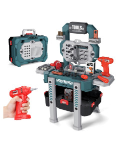 Banco de herramientas para niños Senekoy con 78 piezas verdes