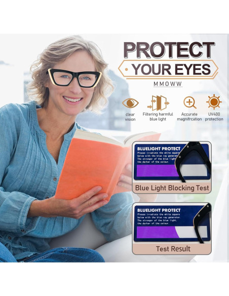 Gafas de Lectura MMOWW 3 Paquetes Anti-luz Azul Mujeres