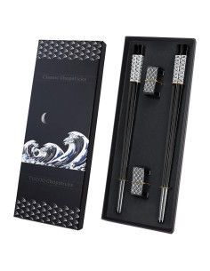 Palillos de metal reutilizables TIICOO 23.5 cm acero inoxidable negro