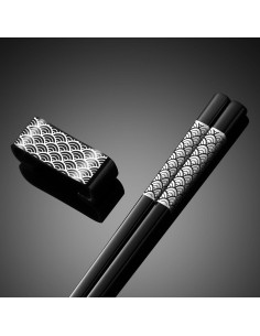 Palillos de metal reutilizables TIICOO 23.5 cm acero inoxidable negro 2