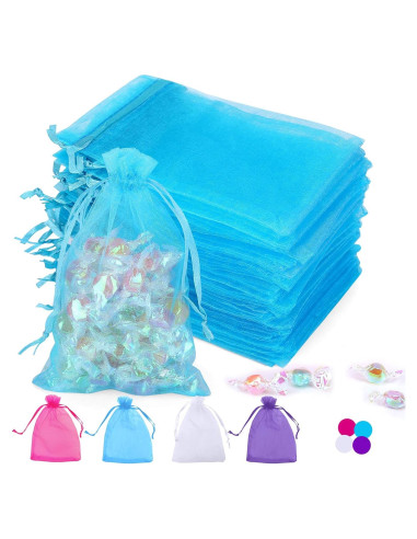 100 Bolsas de Organza Azul 10x15 cm con Cierre para Regalos