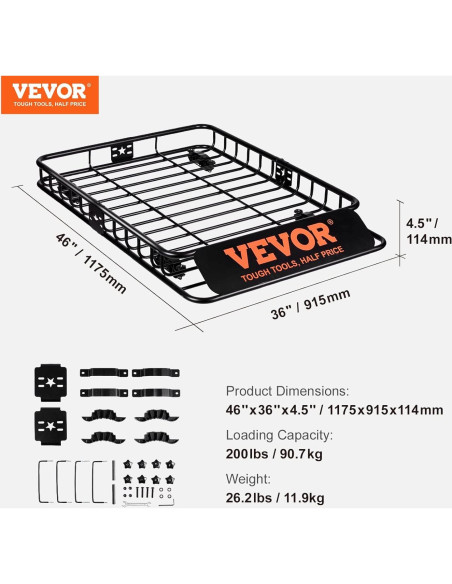 Canasta de Carga para Techo VEVOR 117x91 cm 90.7 kg Rojo
