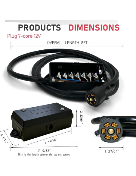 Kit de Arnés de Cableado para Remolque GLUWPA 7 Pines 8 Pies