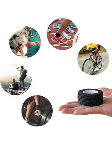 Paquete de 9 Vendas Autoadhesivas Gondiane 2.54 cm x 4.57 m Negro