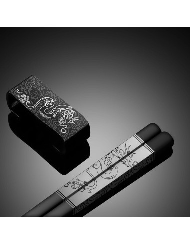 Juego de Palillos de Acero Inoxidable Dragón y Fénix - 4 Pares 18/8