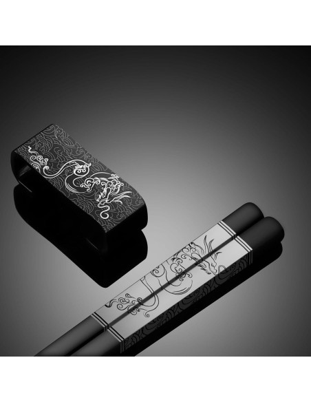 Juego de Palillos de Acero Inoxidable Dragón y Fénix - 4 Pares 18/8