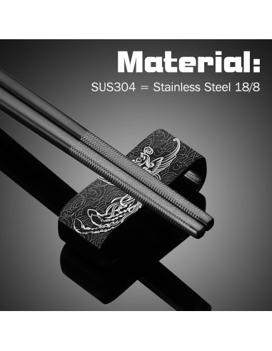 Juego de Palillos de Acero Inoxidable Dragón y Fénix - 4 Pares 18/8