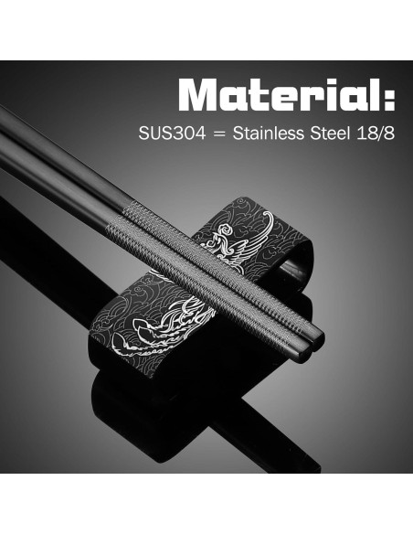 Juego de Palillos de Acero Inoxidable Dragón y Fénix - 4 Pares 18/8