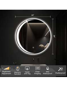 Espejo LED Redondo TheiaMo 60cm Anti-Niebla IP65 Luz Regulable 2