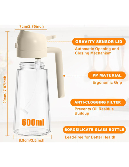 Botella de Spray y Dispensador de Aceite GIKACO 600ml Blanco