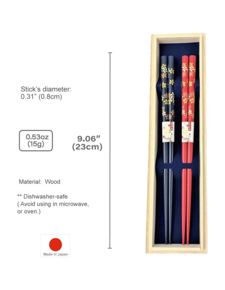 Palillos Japoneses Premium Reutilizables Terra 23x0.8cm Laca Tradicional